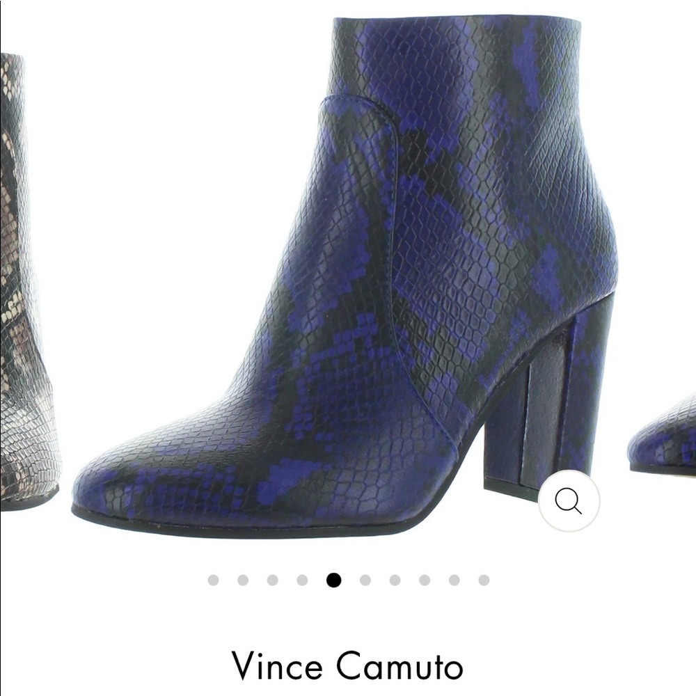 Snake print heeled bootie in dark midnight